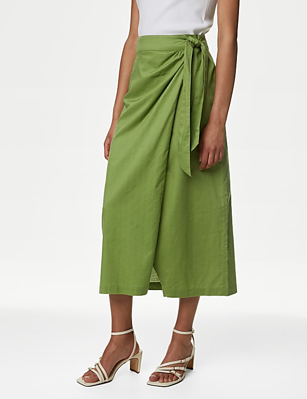 Pure Cotton Belted Midi Wrap Skirt