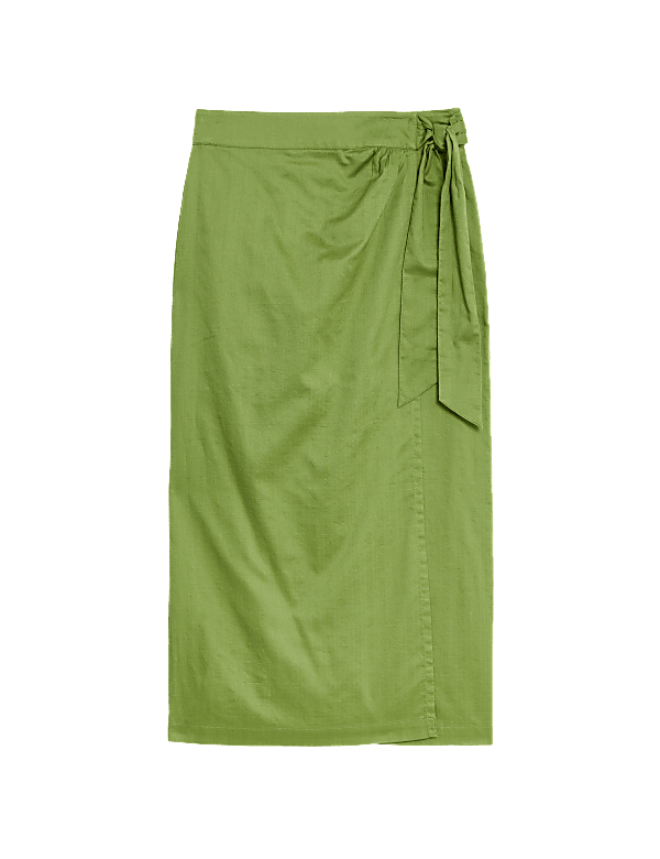 Pure Cotton Belted Midi Wrap Skirt