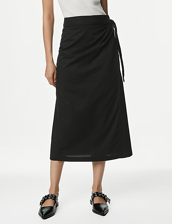 Pure Cotton Belted Midi Wrap Skirt