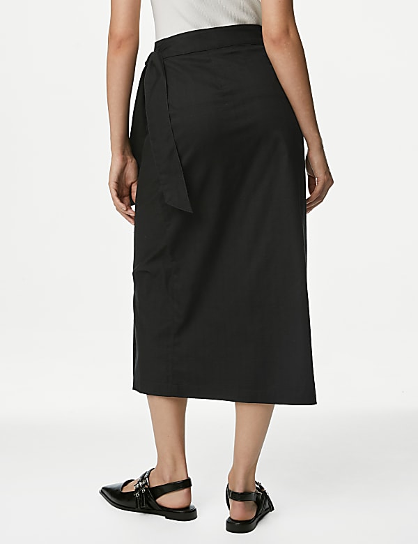 Pure Cotton Belted Midi Wrap Skirt