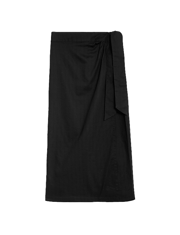 Pure Cotton Belted Midi Wrap Skirt