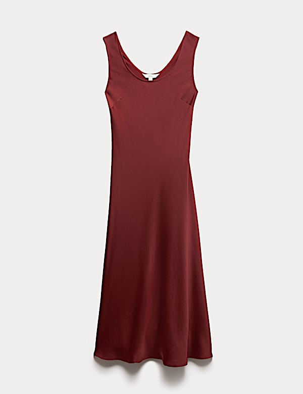 Robe midi coupe droite en satin &agrave; bretelles larges - FR
