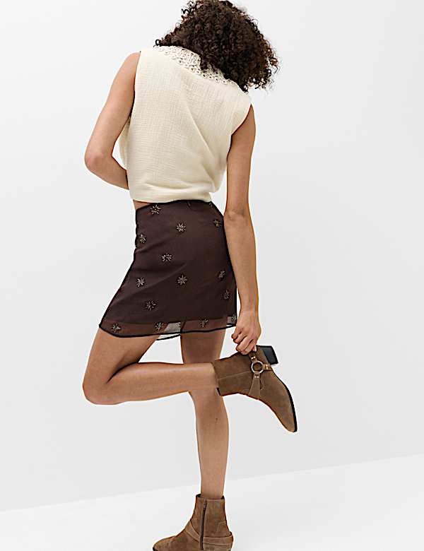 Chiffon Embellished Mini A-Line Skirt - CH