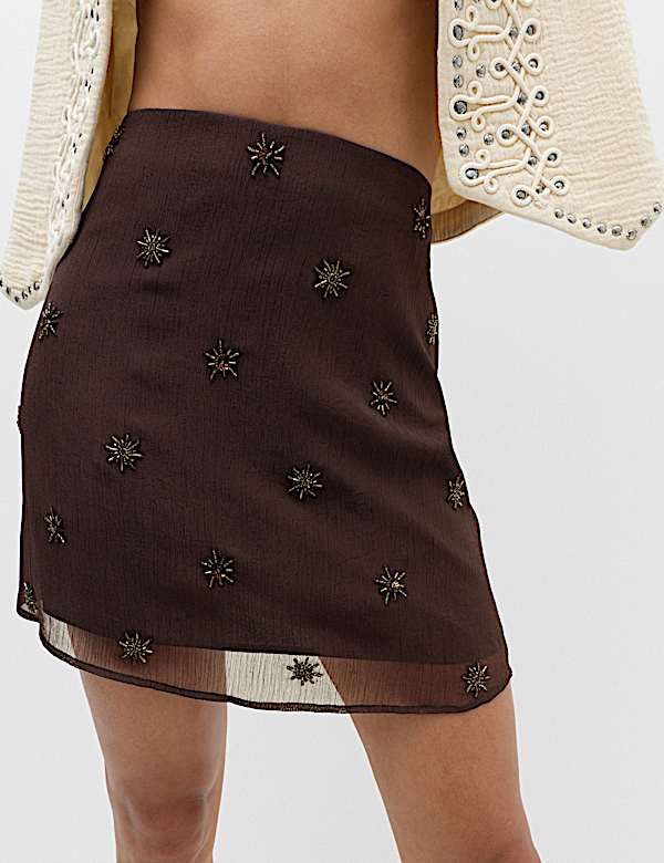 Chiffon Embellished Mini A-Line Skirt - CH