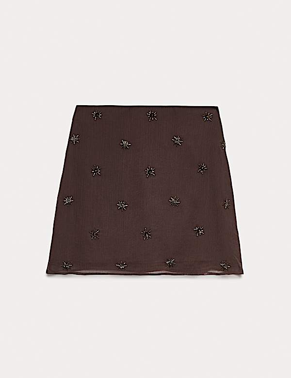 Chiffon Embellished Mini A-Line Skirt - CH