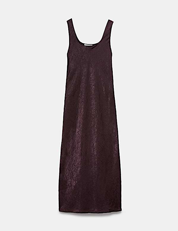 Gaun Slip Midi Satin Leher U Rendah - ID