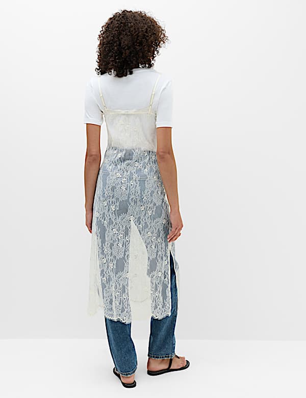 Midi-Tr&auml;gerkleid aus Baumwollmischgewebe mit Spitze - DE