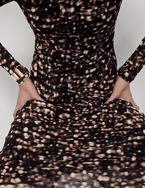 Mesh Jersey Printed Midi Column Dress