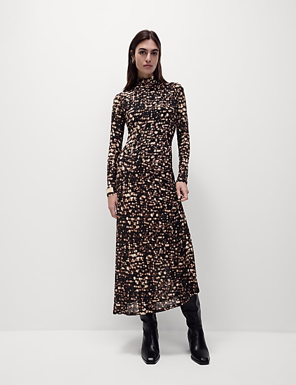 Mesh Jersey Printed Midi Column Dress