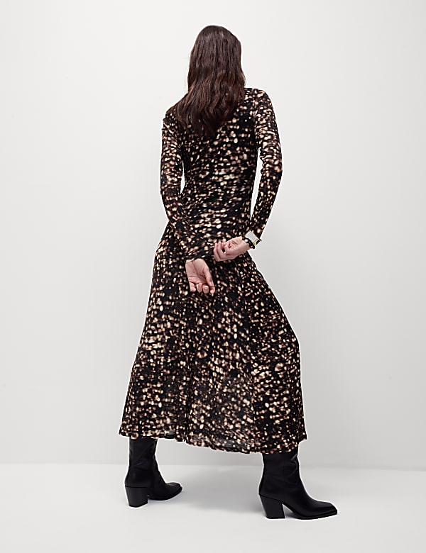 Mesh Jersey Printed Midi Column Dress