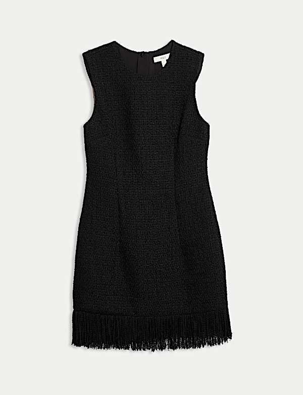 Textured Knitted Fringed Mini Dress - JP