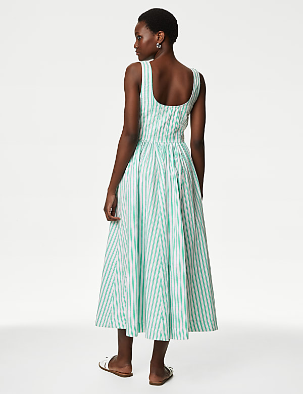 Pure Cotton Striped Midi Waisted Cami Dress - CH