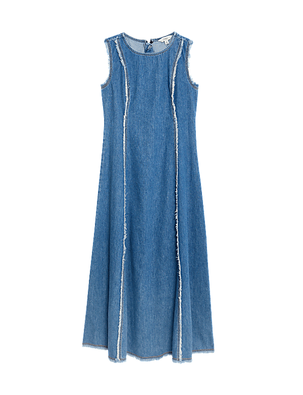 Denim Round Neck Midi Shift Dress