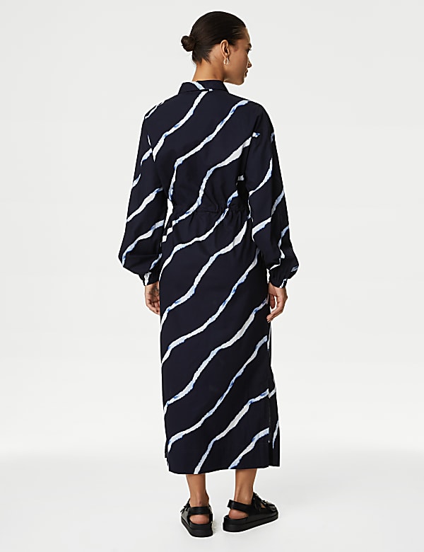 Pure Cotton Printed Tie Detail Midi Shirt Dress
