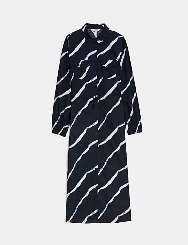 Pure Cotton Printed Tie Detail Midi Shirt Dress - GR