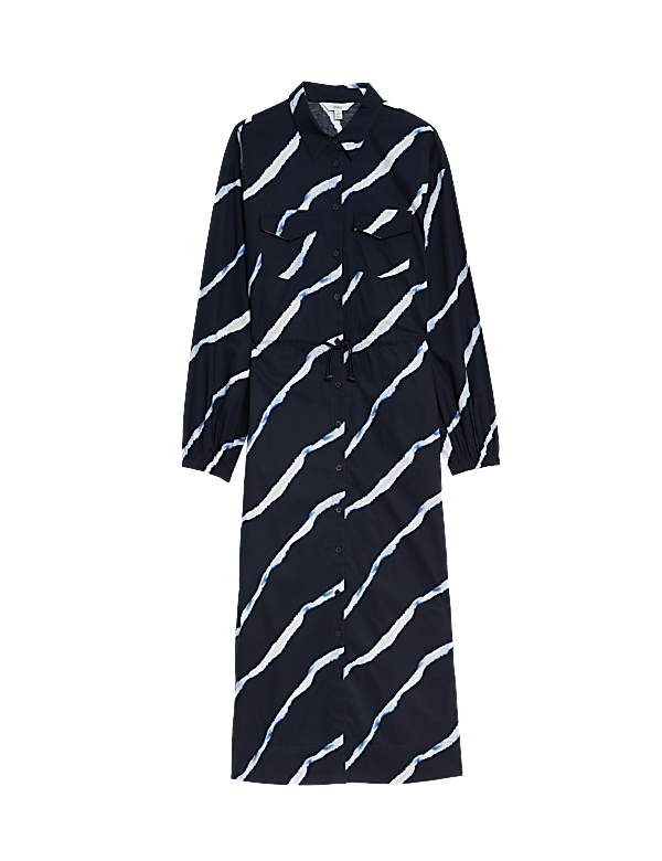 Pure Cotton Printed Tie Detail Midi Shirt Dress