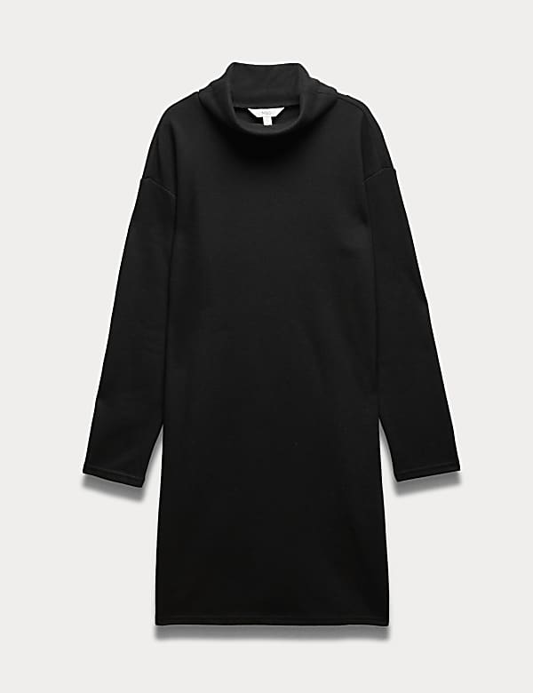 שמלת סריג באורך מיני ומבד ג'רסי עם צווארון נשפך - IL