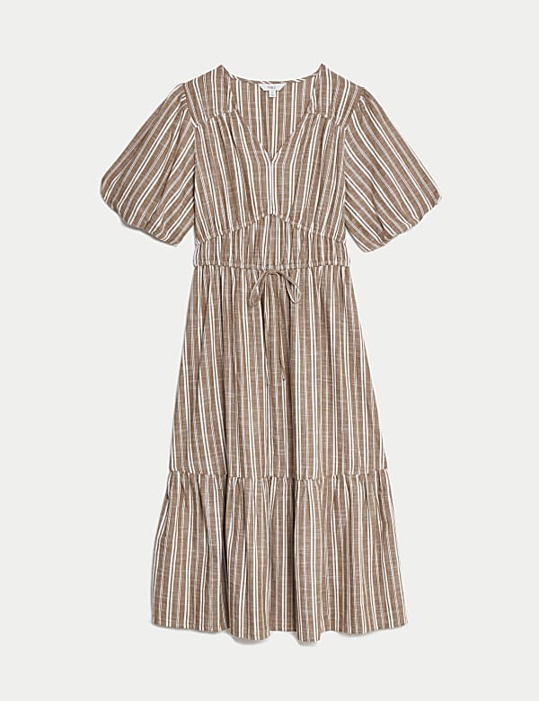 Pure Cotton Printed V-Neck Tiered Midi Dress - AT