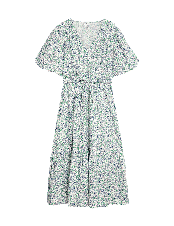Pure Cotton Printed V-Neck Tiered Midi Dress