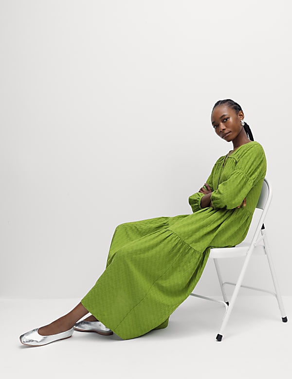 Cotton Rich V-Neck Midaxi Relaxed Dress