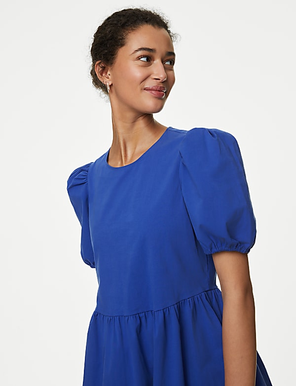 Cotton Rich Puff Sleeve Midi Column Dress