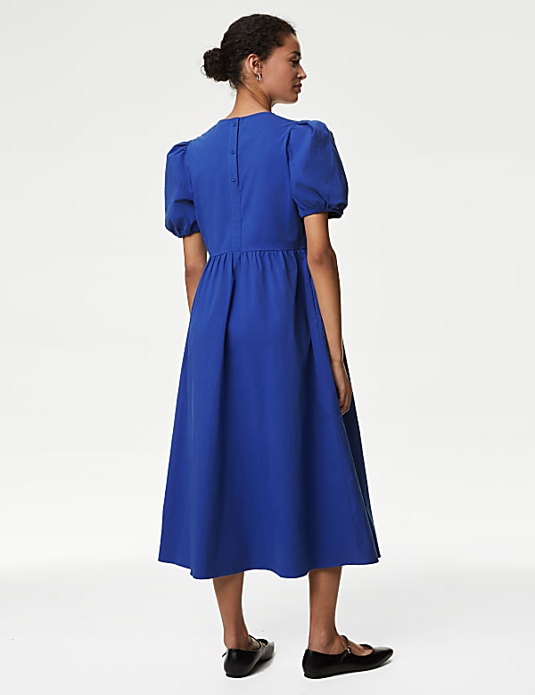 Cotton Rich Puff Sleeve Midi Column Dress