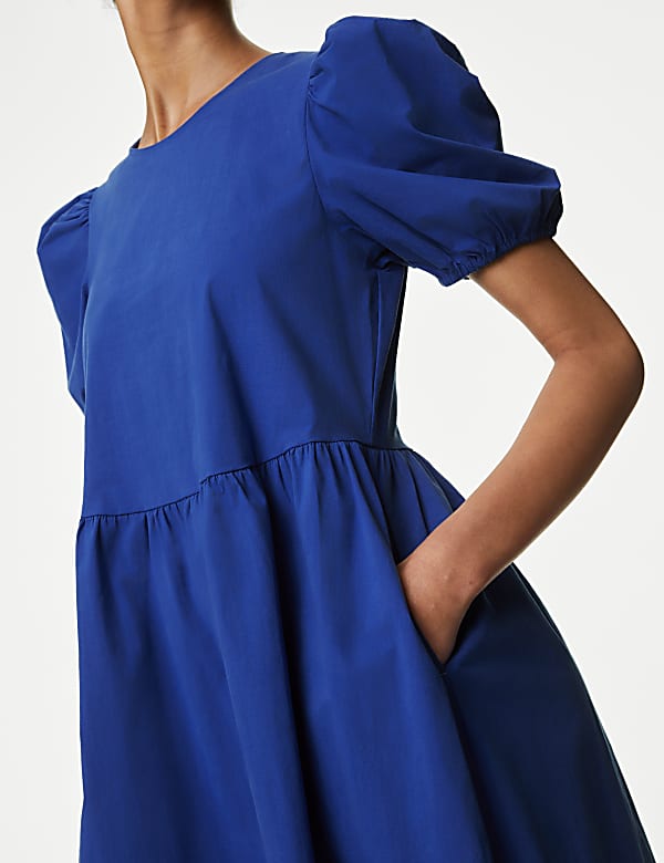 Cotton Rich Puff Sleeve Midi Column Dress