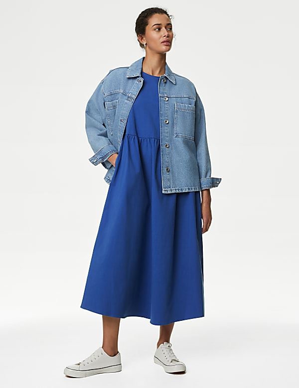 Cotton Rich Puff Sleeve Midi Column Dress