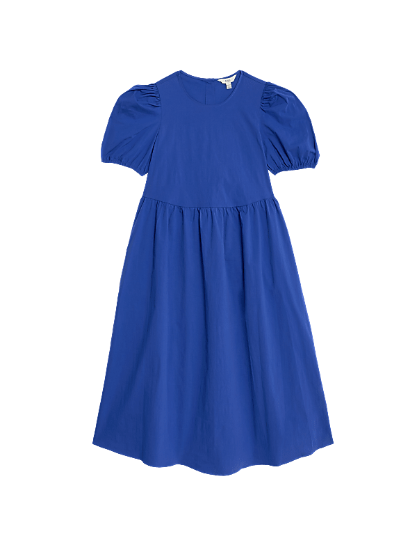 Cotton Rich Puff Sleeve Midi Column Dress