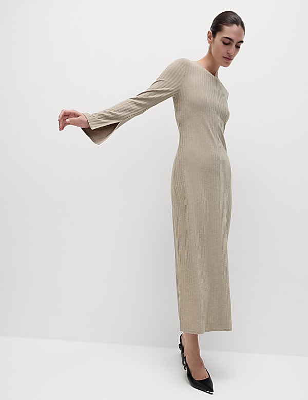 Round Neck Midi Column Dress - BE