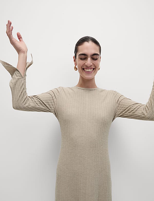 Round Neck Midi Column Dress - BE