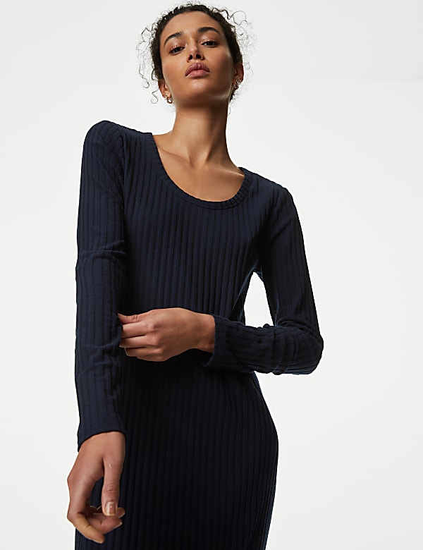 Ribbed Midi Column Dress MIDNIGHT NAVY Dresses M S NL