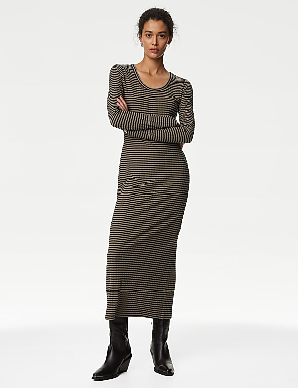 Striped Ribbed Midi Column Dress - CZ