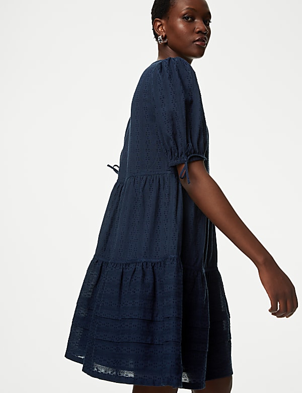 Pure Cotton V-Neck Knee Length Tiered Dress