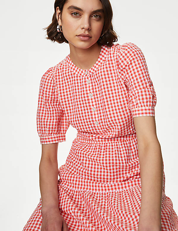 Cotton Rich Gingham Midi Tiered Dress