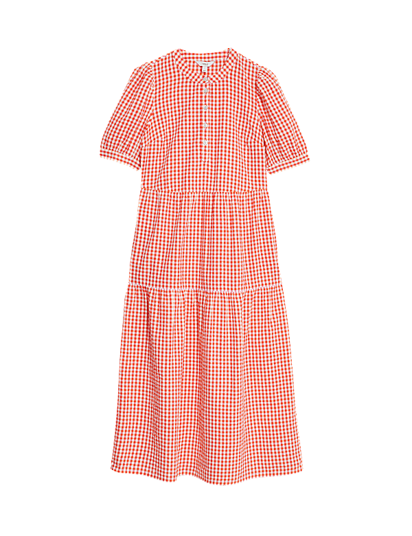 Cotton Rich Gingham Midi Tiered Dress