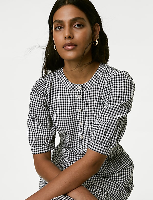 Cotton Rich Gingham Midi Tiered Dress BLACK MIX Dresses M S CA