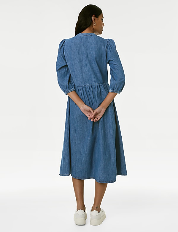 Vestido a la cintura a media pierna 100% algod&oacute;n denim - ES