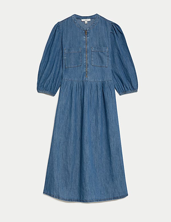 Vestido a la cintura a media pierna 100% algod&oacute;n denim - ES