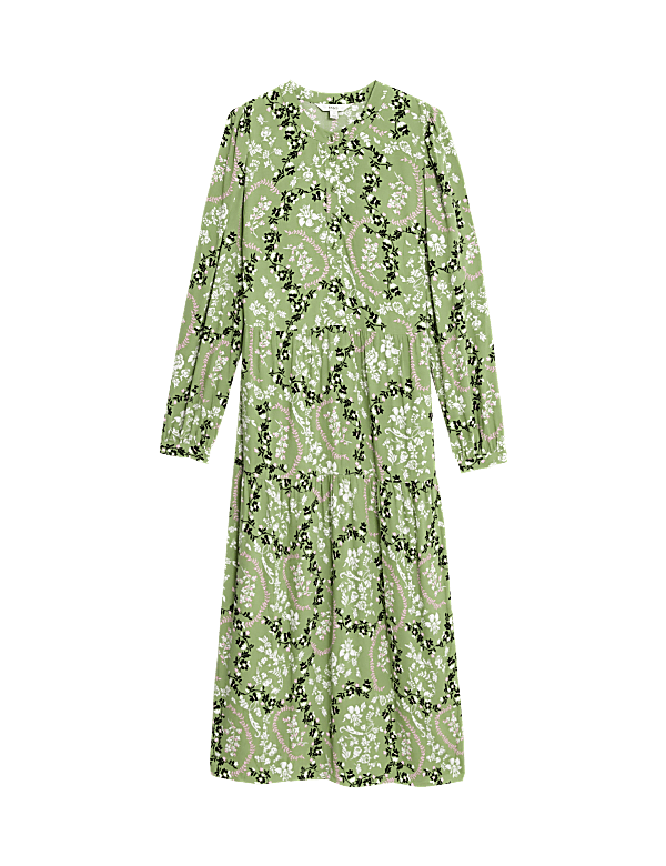 Printed Round Neck Midi Tiered Dress