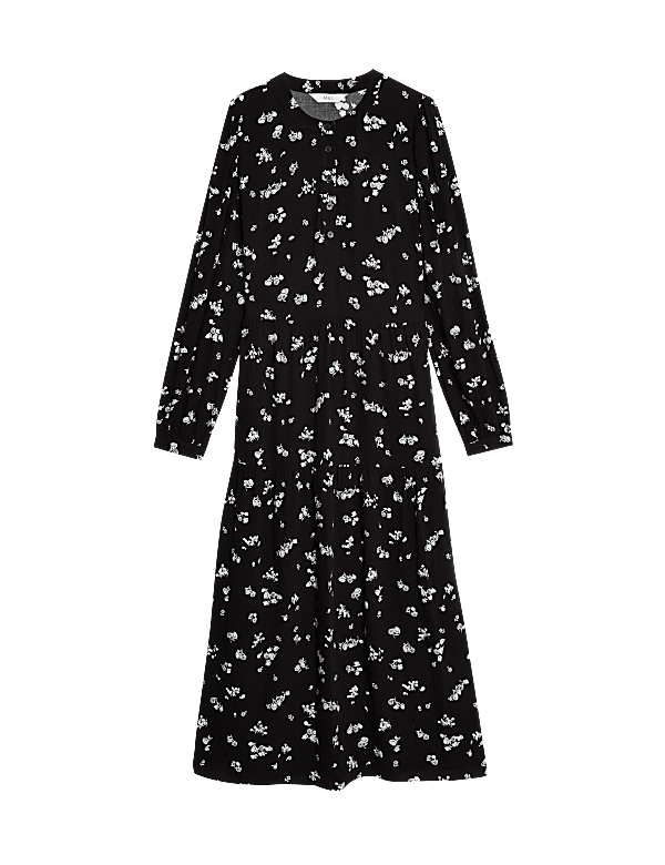 Printed Round Neck Midi Tiered Dress