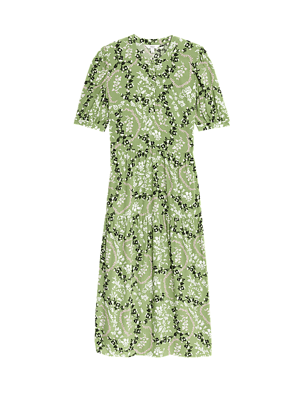 Floral Button Front Midi Tiered Dress