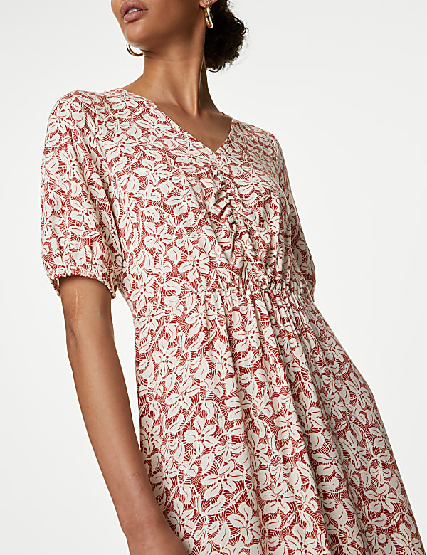 Printed V-Neck Midi Waisted Dress