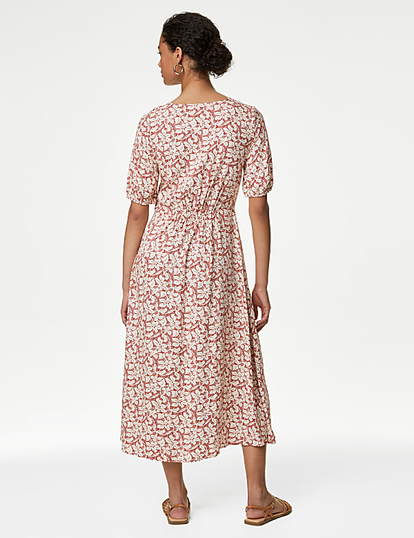 Printed V-Neck Midi Waisted Dress