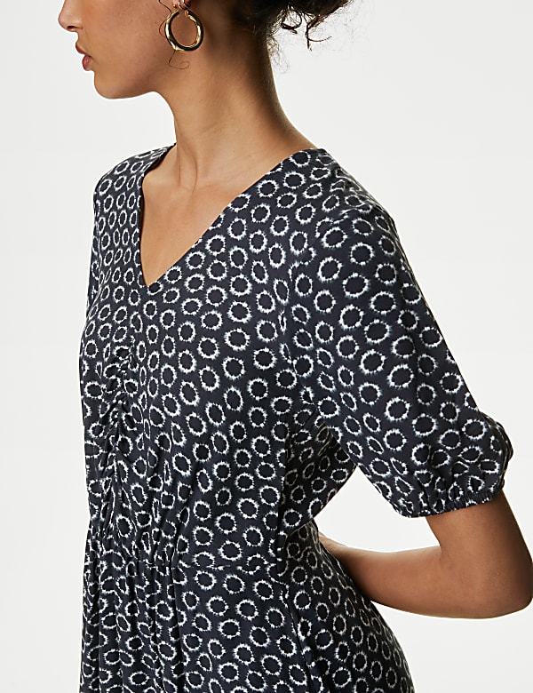 Printed V-Neck Midi Waisted Dress