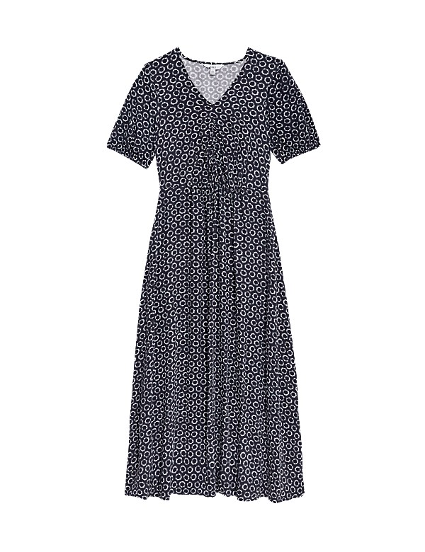 Printed V-Neck Midi Waisted Dress
