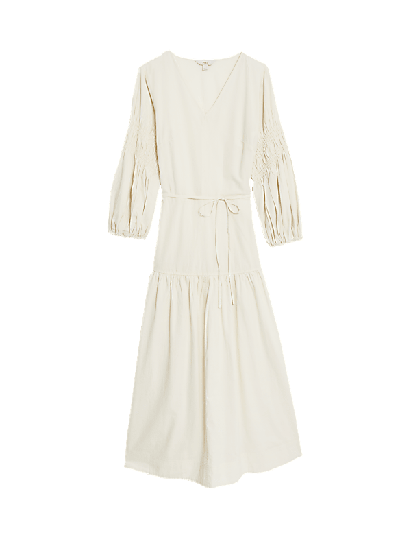 Cotton Blend V-Neck Midi Tiered Dress