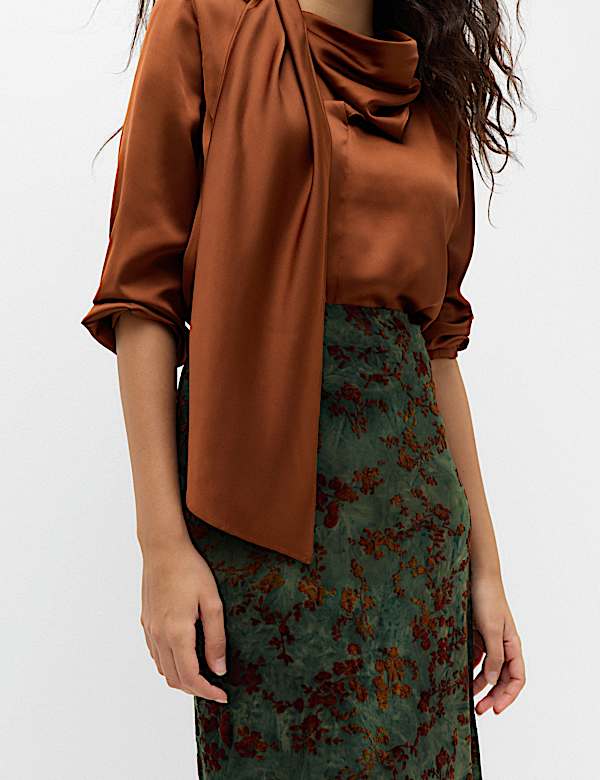 Floral Midaxi Column Skirt With Stretch - US