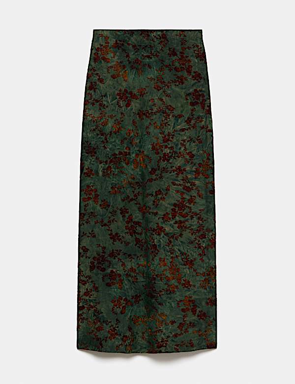 Floral Midaxi Column Skirt With Stretch - US