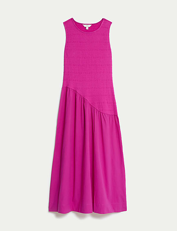 Cotton Blend Textured Midi Drop Waist Dress - JO